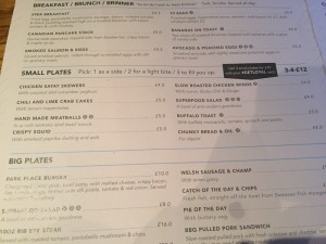 the small plates menu at 29 Park Place