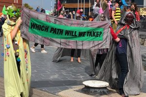 protestors from Extinction Rebellion in Cardiff