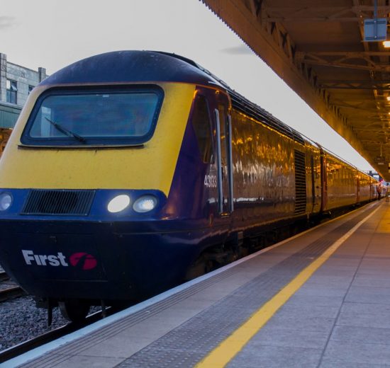 A train pulled into Cardiff station.