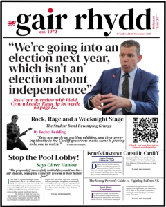 Front cover of issue 1213 of Gair Rhydd.