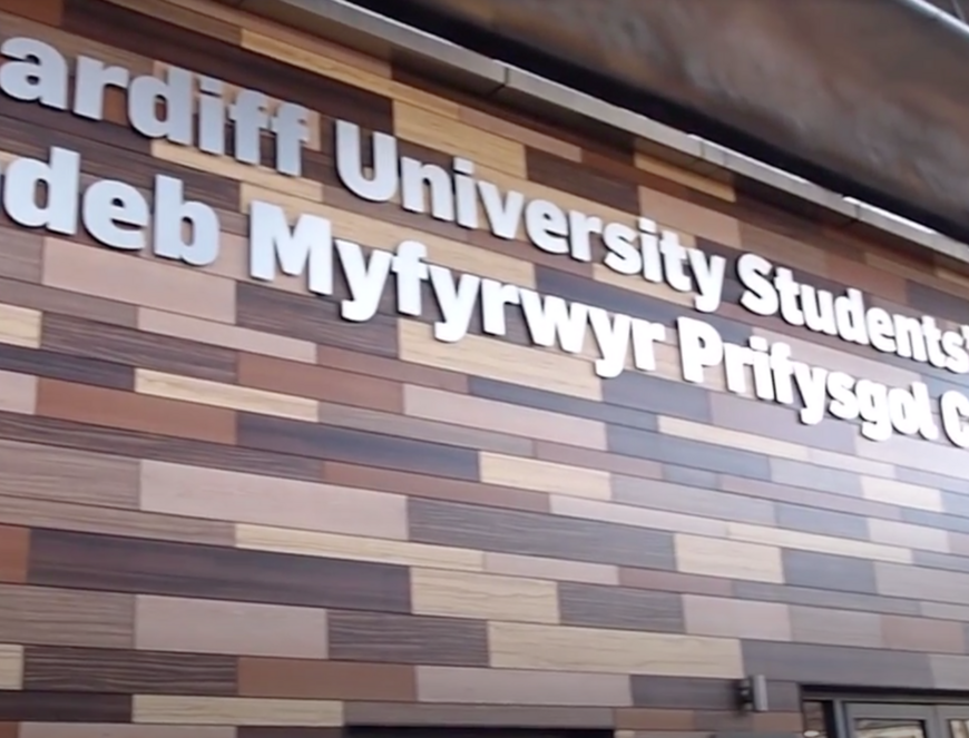 Cardiff University Students' Union Sign as seen from the back entrance