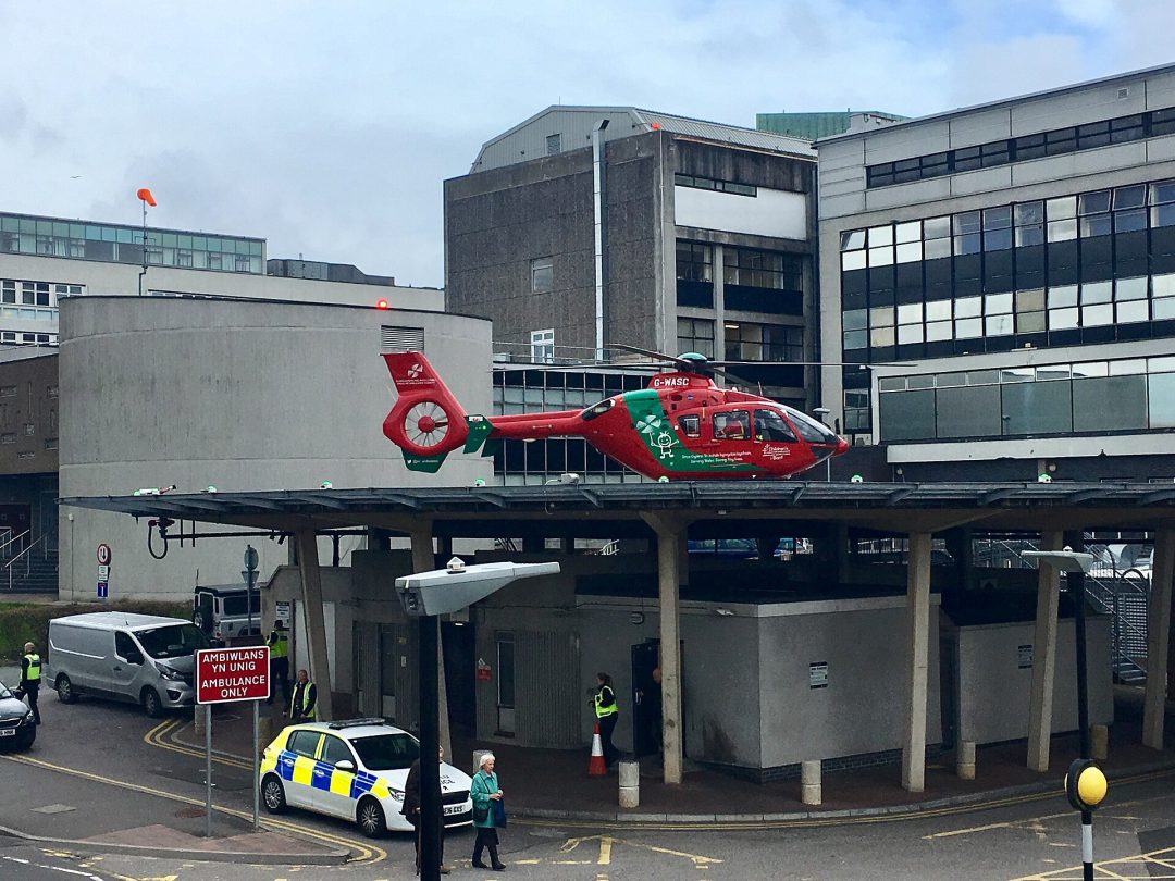 Air ambulance stationed at Heath Hospital.