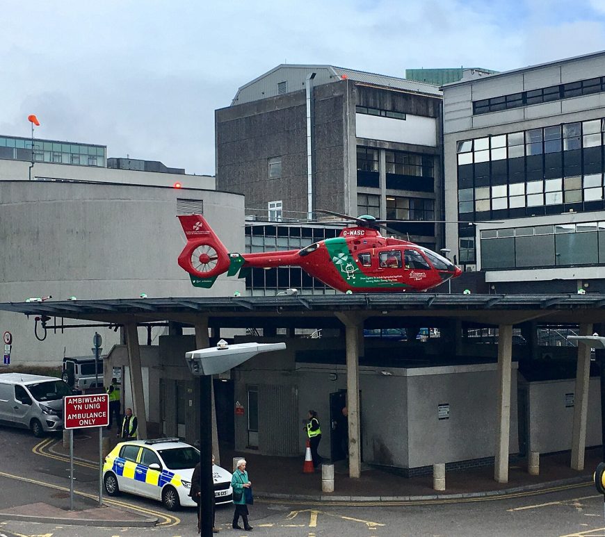 Air ambulance stationed at Heath Hospital.