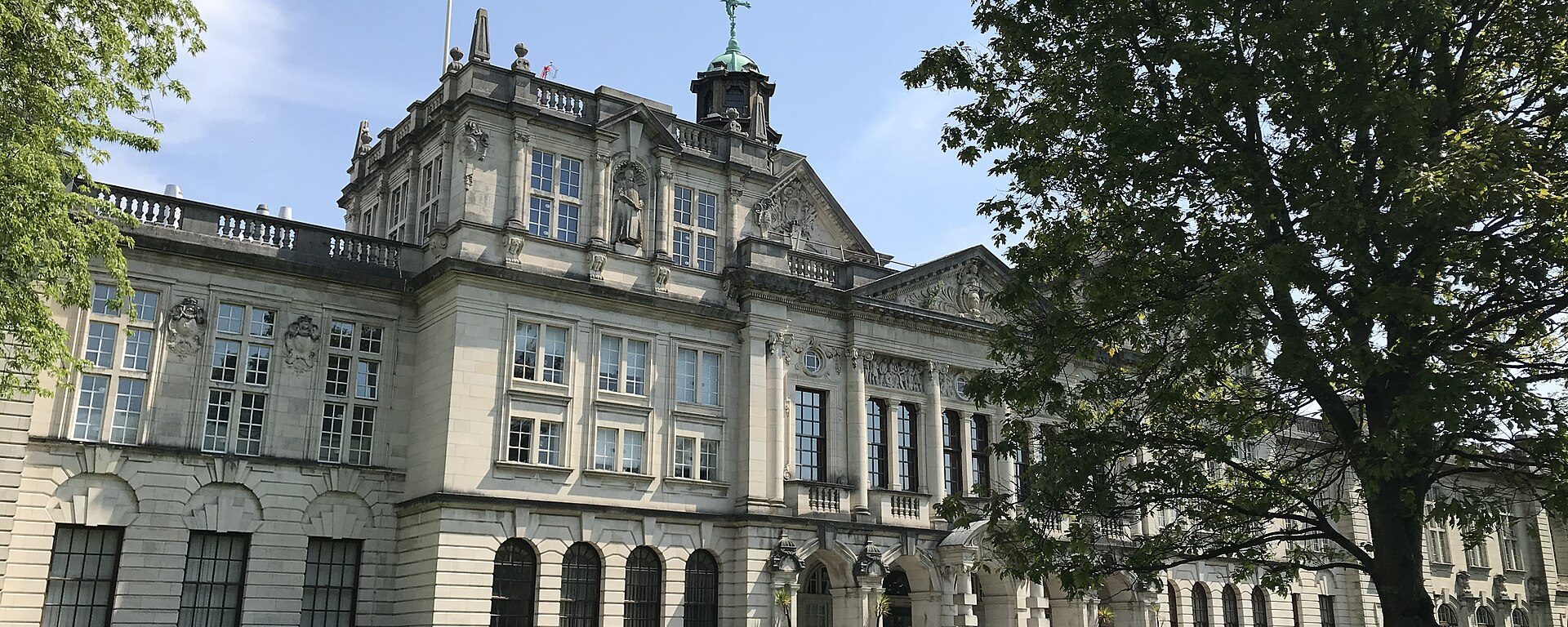 Cardiff University main building viewed from Museum Avenue.