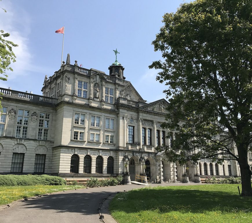 Cardiff University main building viewed from Museum Avenue.