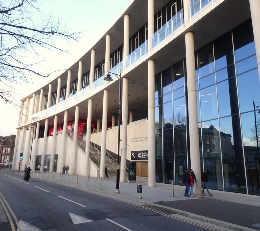 The Outside of Cardiff University's Students' Union and Centre for Student Life.
