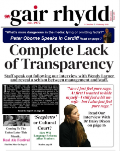 Front cover of the issue 1215 of Gair Rhydd.