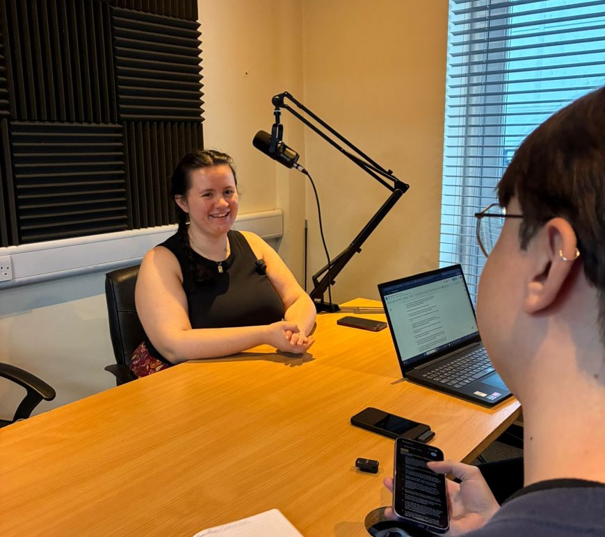 Maria Pollard discussing with Aneurin Davies and Ruaidhrí Gillen Lynch