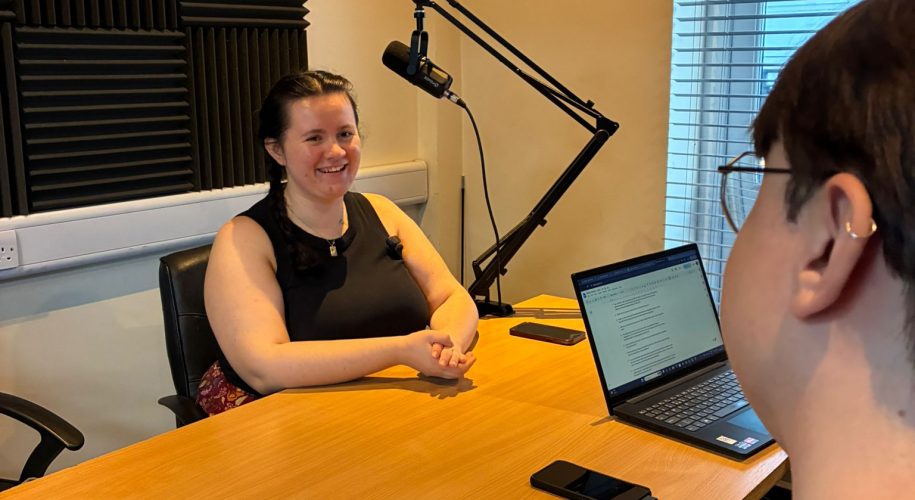 Maria Pollard discussing with Aneurin Davies and Ruaidhrí Gillen Lynch