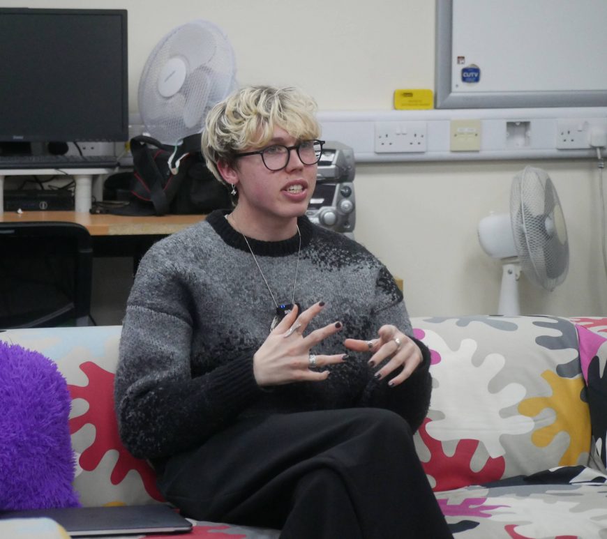 Joshua Tandy is interviewed by a member of Gair Rhydd.