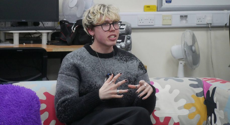 Joshua Tandy is interviewed by a member of Gair Rhydd.