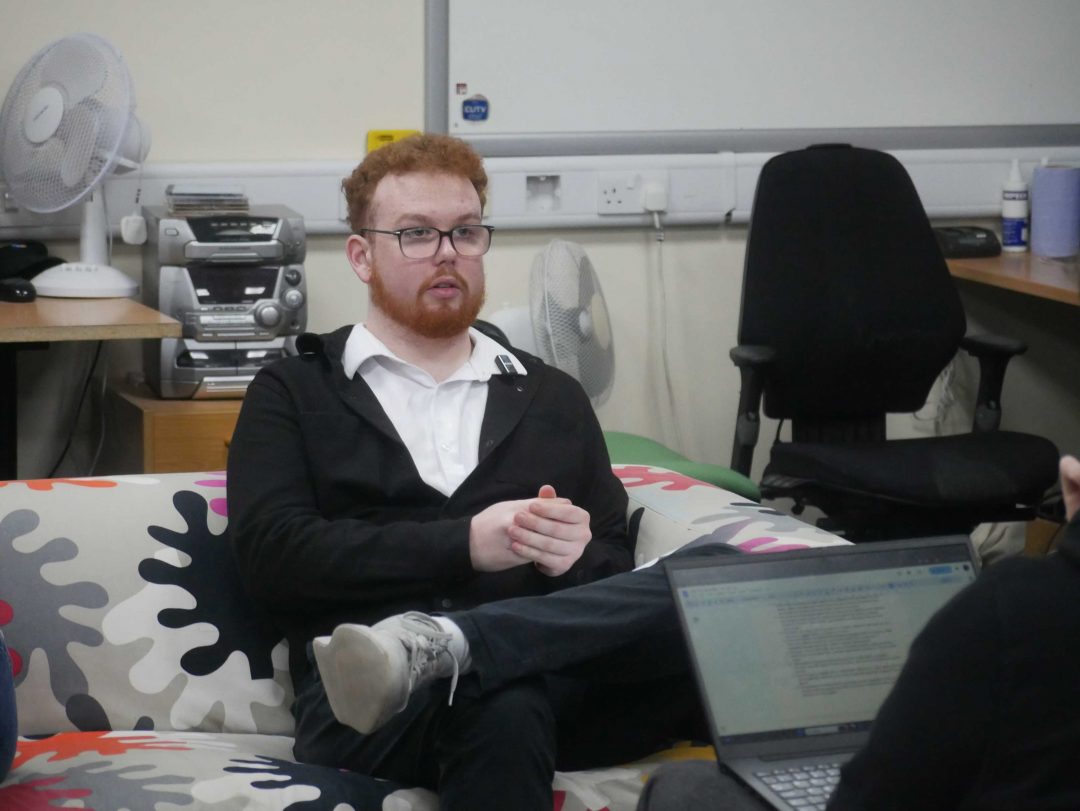 Alex Portman Ross is interviewed by a Gair Rhydd editor.