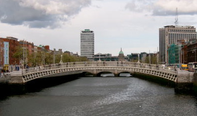 Ha'penny Bridge over the Liffey at Dublin looking East