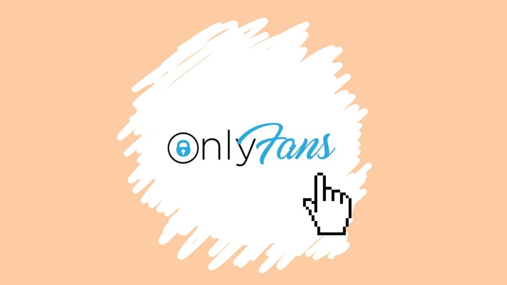 OnlyFans icon with computer hand icon over it on a light beige background