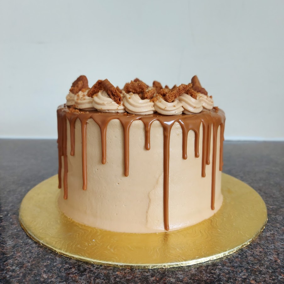 Biscoff cake with a biscoff drip to show the cakes these tips can create.