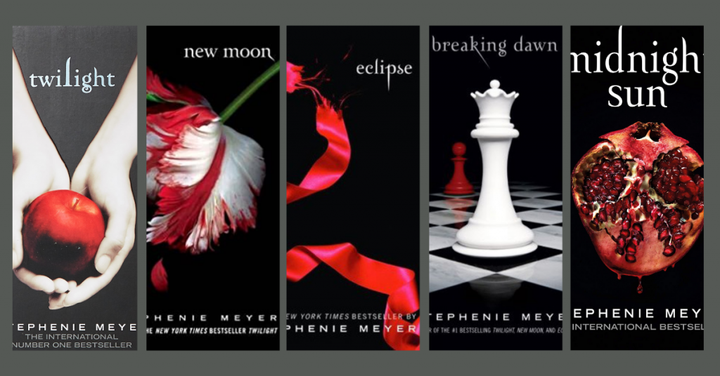 A collage of all the Twilight novels.