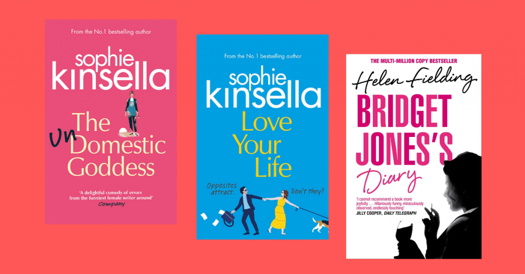 Picture showing 3 typical books of the chick-lit genre.