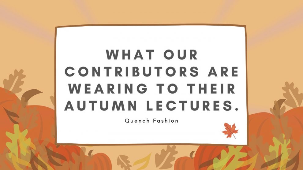 Halloween background with the title'What Our Contributors Are Wearing to Their Autumn Lectures'