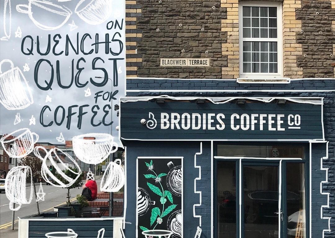 Brodies coffee shop Bricks and Mortar with illustrations onto