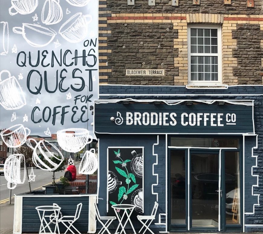 Brodies coffee shop Bricks and Mortar with illustrations onto