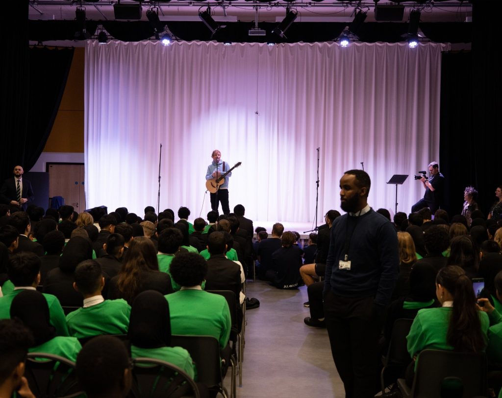 Ed Sheeran Performs at Fitzalan High School