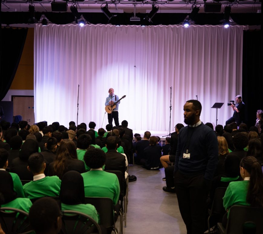 Ed Sheeran Performs at Fitzalan High School