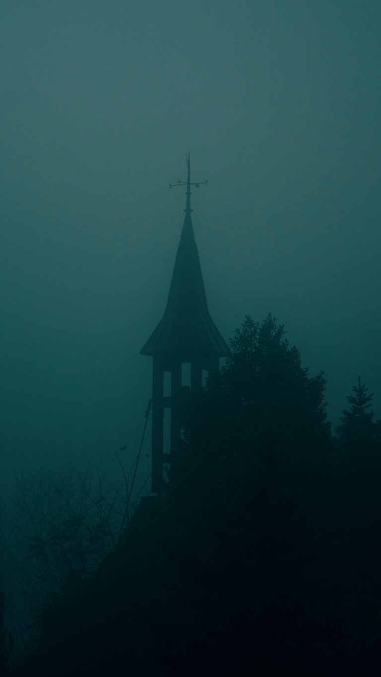 dark castle in the mist