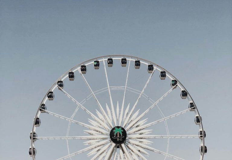 Ferris wheel in blue sky